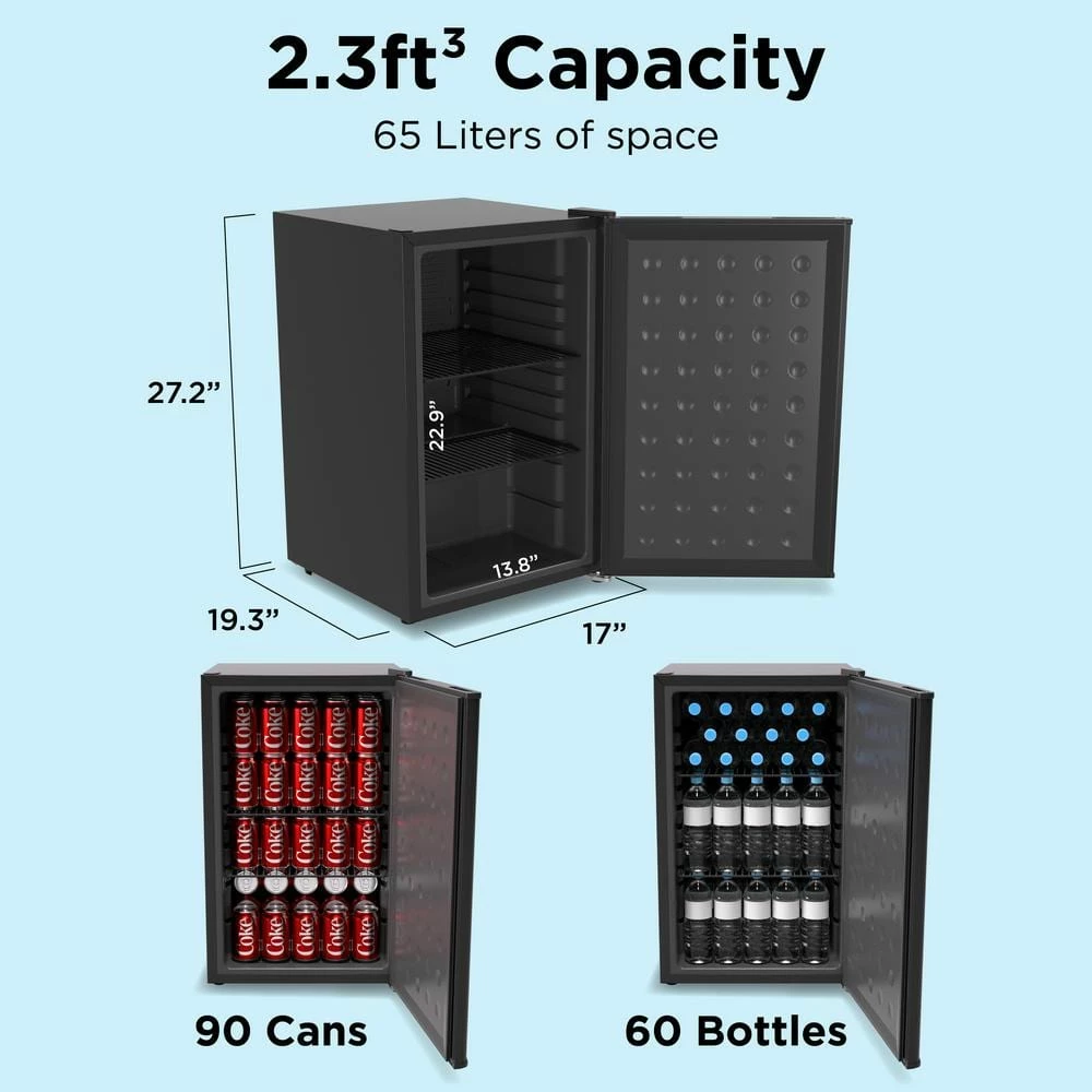 Husky 2.4 Cu. ft. 60-Can Freestanding Beverage Cooler Countertop Mini Fridge with Glass Door without Freezer (Black) 4 Husky 2.4 Cu. ft. 60-Can Freestanding Beverage Cooler Countertop Mini Fridge with Glass Door without Freezer (Black) - Image 3