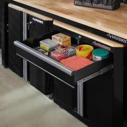 Husky Ready-to-Assemble 24-Gauge Steel 1-Drawer 2-Door Garage Base Cabinet in Black (28 in. W x 33 in. H x 18 in. D -Tools Sales black husky free standing cabinets g2801b us e1 1000