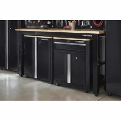 Husky Ready-to-Assemble 24-Gauge Steel 1-Drawer 2-Door Garage Base Cabinet in Black (28 in. W x 33 in. H x 18 in. D -Tools Sales black husky free standing cabinets g2801b us fa 1000