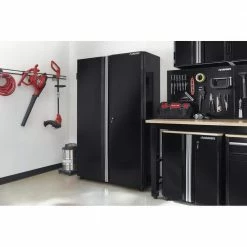 Husky Ready-to-Assemble 24-Gauge Steel Freestanding Garage Cabinet in Black (48 in. W x 72 in. H x 18 in. D) -Tools Sales black husky free standing cabinets g4802t us 31 1000