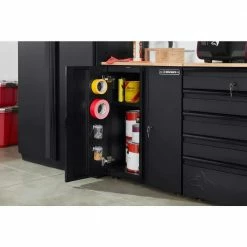 Husky Heavy Duty Welded 20-Gauge Steel 2-Door Garage Base Cabinet in Black (28 in. W x 32 in. H x 21.5 in. D) -Tools Sales black husky free standing cabinets htc1000001 31 1000