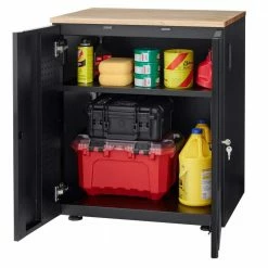 Husky Heavy Duty Welded 20-Gauge Steel 2-Door Garage Base Cabinet in Black (28 in. W x 32 in. H x 21.5 in. D) -Tools Sales black husky free standing cabinets htc1000001 66 1000