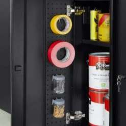 Husky Heavy Duty Welded 20-Gauge Steel 2-Door Garage Base Cabinet in Black (28 in. W x 32 in. H x 21.5 in. D) -Tools Sales black husky free standing cabinets htc1000001 77 1000