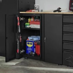 Husky Extra Wide Heavy Duty Welded 20-Gauge Steel 2-Door Garage Base Cabinet in Black (32 in. W x 33 in. H x 21.5 in. D) -Tools Sales black husky free standing cabinets htc1000001 ex d4 1000