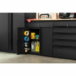 Husky Heavy Duty Welded 20-Gauge Steel 1-Drawer 2-Door Garage Base Cabinet in Black (28 in. W x 32 in. H x 21.5 in. D) -Tools Sales black husky free standing cabinets htc1000009 77 1000