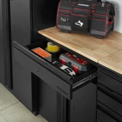 Husky Heavy Duty Welded 20-Gauge Steel 1-Drawer 2-Door Garage Base Cabinet in Black (28 in. W x 32 in. H x 21.5 in. D) -Tools Sales black husky free standing cabinets htc1000009 a0 1000