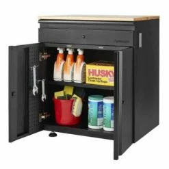 Husky Heavy Duty Welded 20-Gauge Steel 1-Drawer 2-Door Garage Base Cabinet in Black (28 in. W x 32 in. H x 21.5 in. D) -Tools Sales black husky free standing cabinets htc1000009 c3 1000