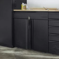 Husky Extra Wide Heavy Duty Welded 20-Gauge Steel 1-Drawer 2-Door Garage Cabinet in Black (32 in. W x 33 in. H x 21.5 in. D) -Tools Sales black husky free standing cabinets htc1000009 ex 31 1000