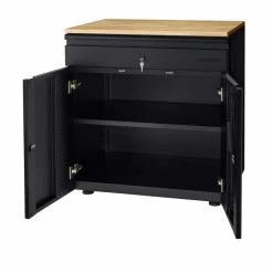 Husky Extra Wide Heavy Duty Welded 20-Gauge Steel 1-Drawer 2-Door Garage Cabinet in Black (32 in. W x 33 in. H x 21.5 in. D) -Tools Sales black husky free standing cabinets htc1000009 ex 66 1000