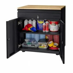 Husky Extra Wide Heavy Duty Welded 20-Gauge Steel 1-Drawer 2-Door Garage Cabinet in Black (32 in. W x 33 in. H x 21.5 in. D) -Tools Sales black husky free standing cabinets htc1000009 ex 77 1000