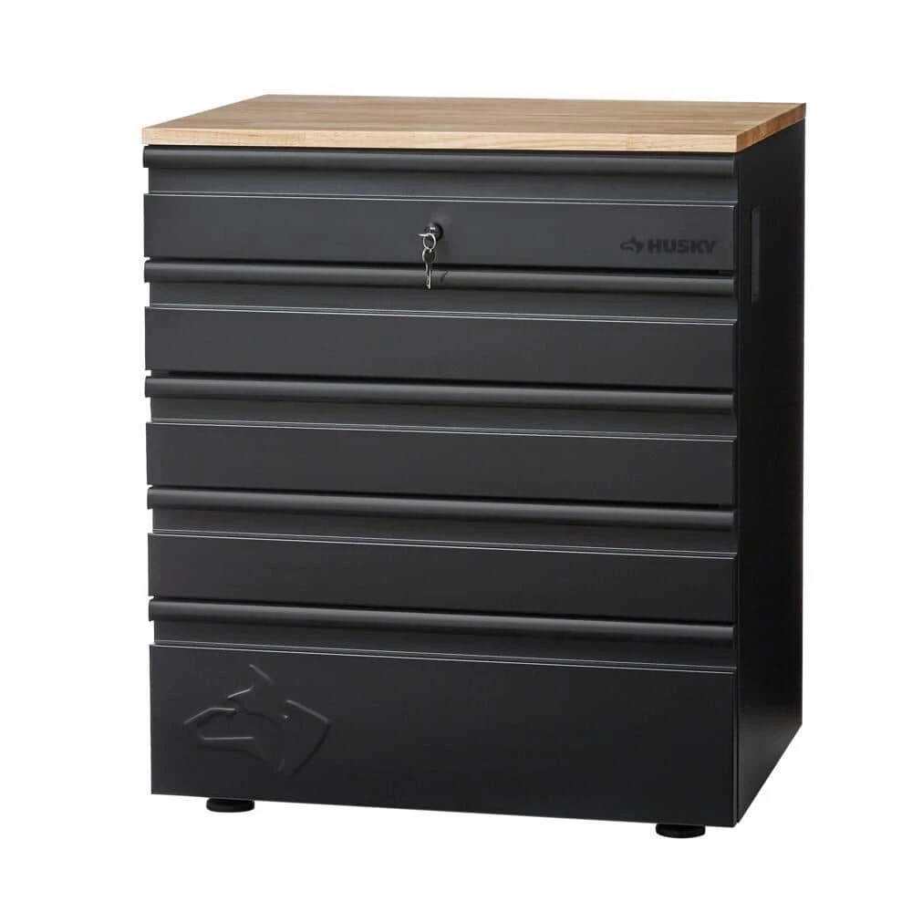 Husky Heavy Duty Welded 18-Gauge Steel 5-Drawer Garage Base Cabinet in Black (28 in. W x 32 in. H x 21.5 in. D) 3 Husky Heavy Duty Welded 18-Gauge Steel 5-Drawer Garage Base Cabinet in Black (28 in. W x 32 in. H x 21.5 in. D)