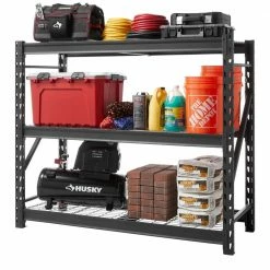 Husky 3-Tier Heavy Duty Industrial Welded Steel Garage Storage Shelving Unit in Black (65 in. W x 54 in. H x 24 in. D)