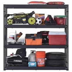 Husky 4-Tier Industrial Duty Steel Freestanding Garage Storage Shelving Unit in Black (77 in. W x 78 in. H x 24 in. D) 18 Husky 4-Tier Industrial Duty Steel Freestanding Garage Storage Shelving Unit in Black (77 in. W x 78 in. H x 24 in. D) -Tools Sales black husky freestanding shelving units n2w772478w4b a0 1000