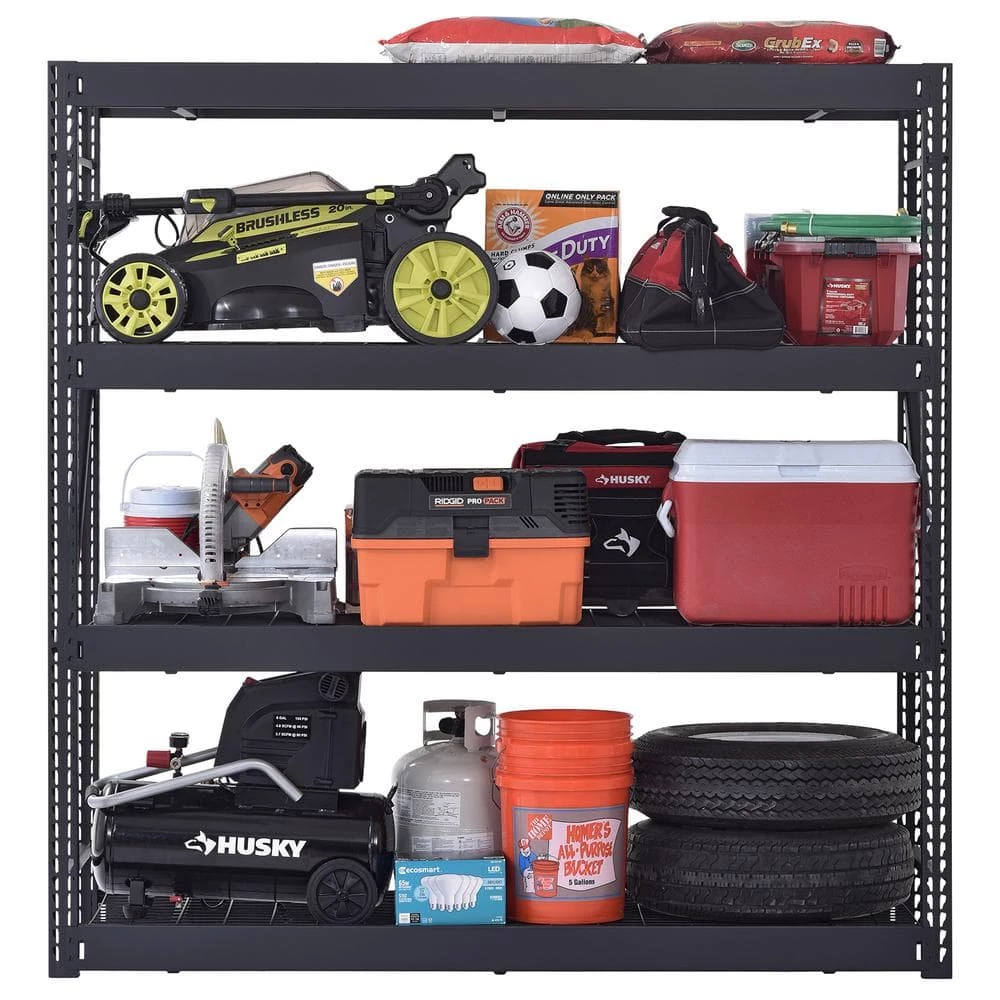 Husky 4-Tier Industrial Duty Steel Freestanding Garage Storage Shelving Unit in Black (77 in. W x 78 in. H x 24 in. D) 5 Husky 4-Tier Industrial Duty Steel Freestanding Garage Storage Shelving Unit in Black (77 in. W x 78 in. H x 24 in. D) - Image 4