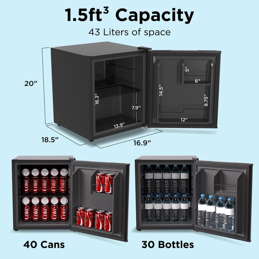 Husky 1.5 Cu. ft. 40-Can Solid Door Freestanding Countertop Quiet Mini Fridge with Reversible Door without Freezer (Black) 6 Husky 1.5 Cu. ft. 40-Can Solid Door Freestanding Countertop Quiet Mini Fridge with Reversible Door without Freezer (Black) - Image 4