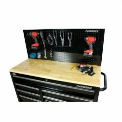 Husky 46 in. Pegboard Back Wall for Mobile Workbench -Tools Sales black husky pegboards d6tc09001 c3 1000
