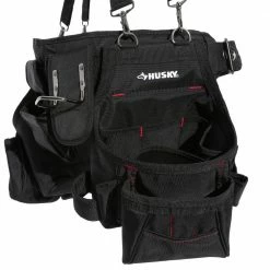 Husky 2-Bag 18 -Pocket Black Framer's Suspension Rig Work Tool Belt with Suspenders -Tools Sales black husky tool belts hd00116 th 76 1000