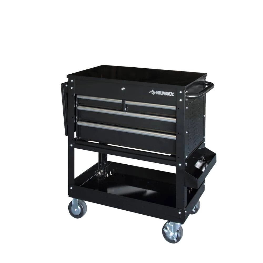 Husky 33 in 4-Drawer Mechanics Cart with Extended Side Table and Bottle Tray 13 Husky 33 in 4-Drawer Mechanics Cart with Extended Side Table and Bottle Tray - Image 11