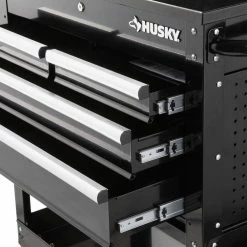 Husky 33 in 4-Drawer Mechanics Cart with Extended Side Table and Bottle Tray 25 Husky 33 in 4-Drawer Mechanics Cart with Extended Side Table and Bottle Tray -Tools Sales black husky tool carts xhouc3304b11 4f 1000