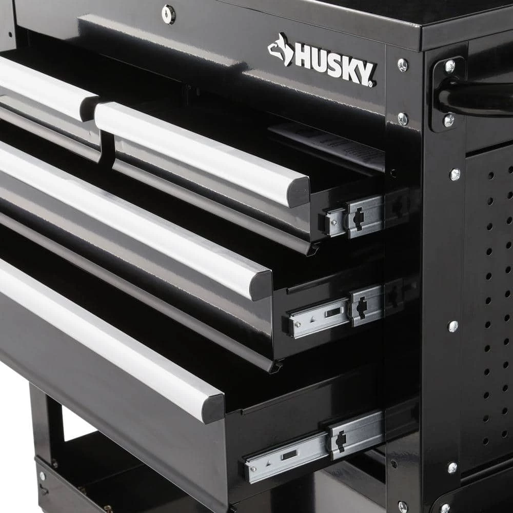 Husky 33 in 4-Drawer Mechanics Cart with Extended Side Table and Bottle Tray 11 Husky 33 in 4-Drawer Mechanics Cart with Extended Side Table and Bottle Tray - Image 9
