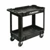 Husky 2-Tier Plastic 4-Wheeled Service Cart in Black with 500 lb. Capacity -Tools Sales black husky utility carts 410 113 0111 64 1000