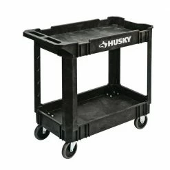Husky 2-Tier Plastic 4-Wheeled Service Cart in Black with 500 lb. Capacity