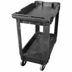 Husky 2-Tier Plastic 4-Wheeled Service Cart in Black with 500 lb. Capacity -Tools Sales black husky utility carts 410 113 0111 c3 1000