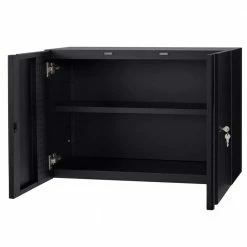 Husky Extra Wide Heavy Duty Welded 20-Gauge Steel Wall Mounted Garage Cabinet in Black (32 in. W x 22 in. H x 14 in. D) -Tools Sales black husky wall mounted cabinets htc1000010 ex 1d 1000