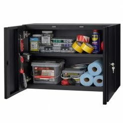 Husky Extra Wide Heavy Duty Welded 20-Gauge Steel Wall Mounted Garage Cabinet in Black (32 in. W x 22 in. H x 14 in. D) -Tools Sales black husky wall mounted cabinets htc1000010 ex 66 1000