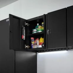 Husky Extra Wide Heavy Duty Welded 20-Gauge Steel Wall Mounted Garage Cabinet in Black (32 in. W x 22 in. H x 14 in. D) -Tools Sales black husky wall mounted cabinets htc1000010 ex d4 1000