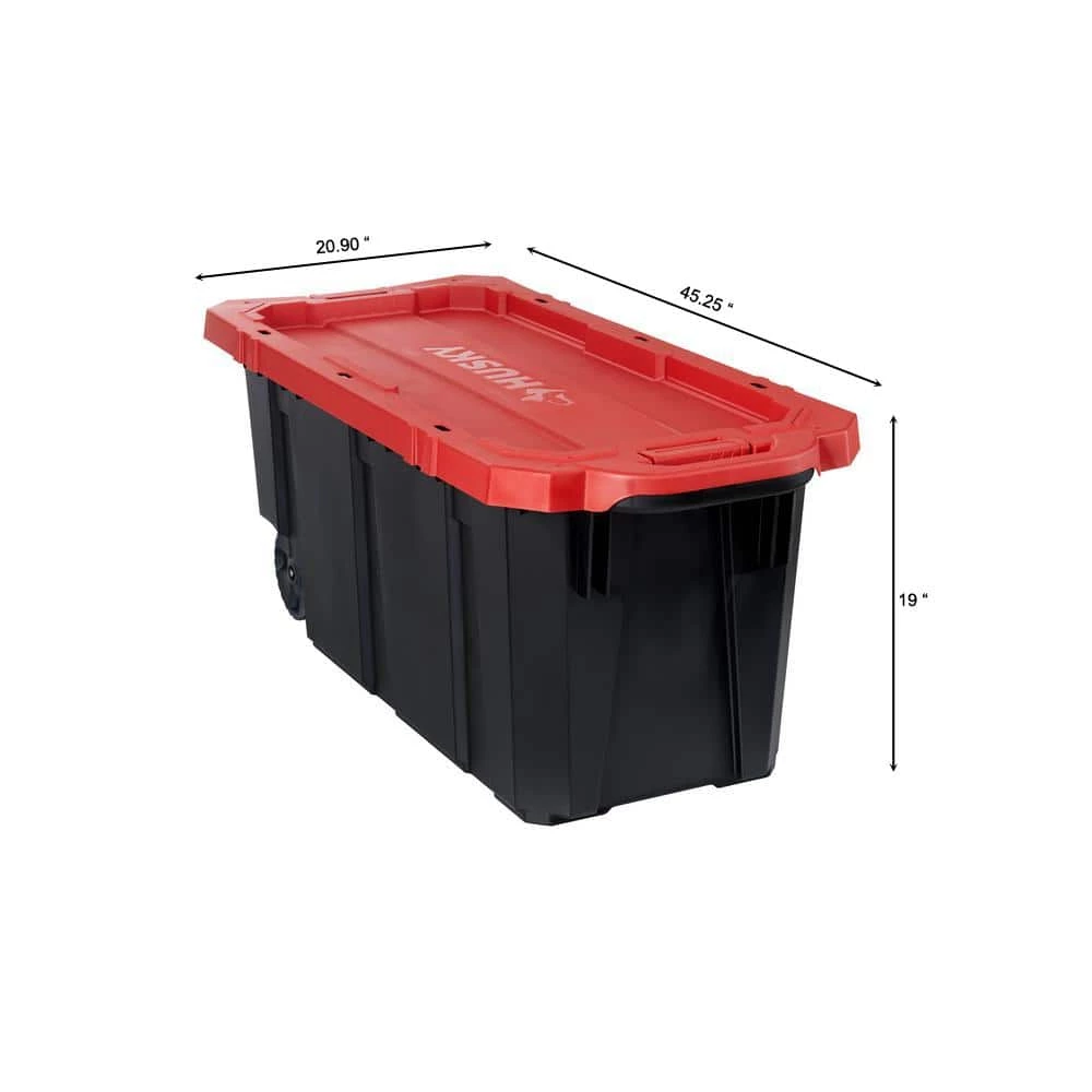 Husky 45 Gal. Latch and Stack Tote with Wheels in Black with Red Lid 5 Husky 45 Gal. Latch and Stack Tote with Wheels in Black with Red Lid - Image 3