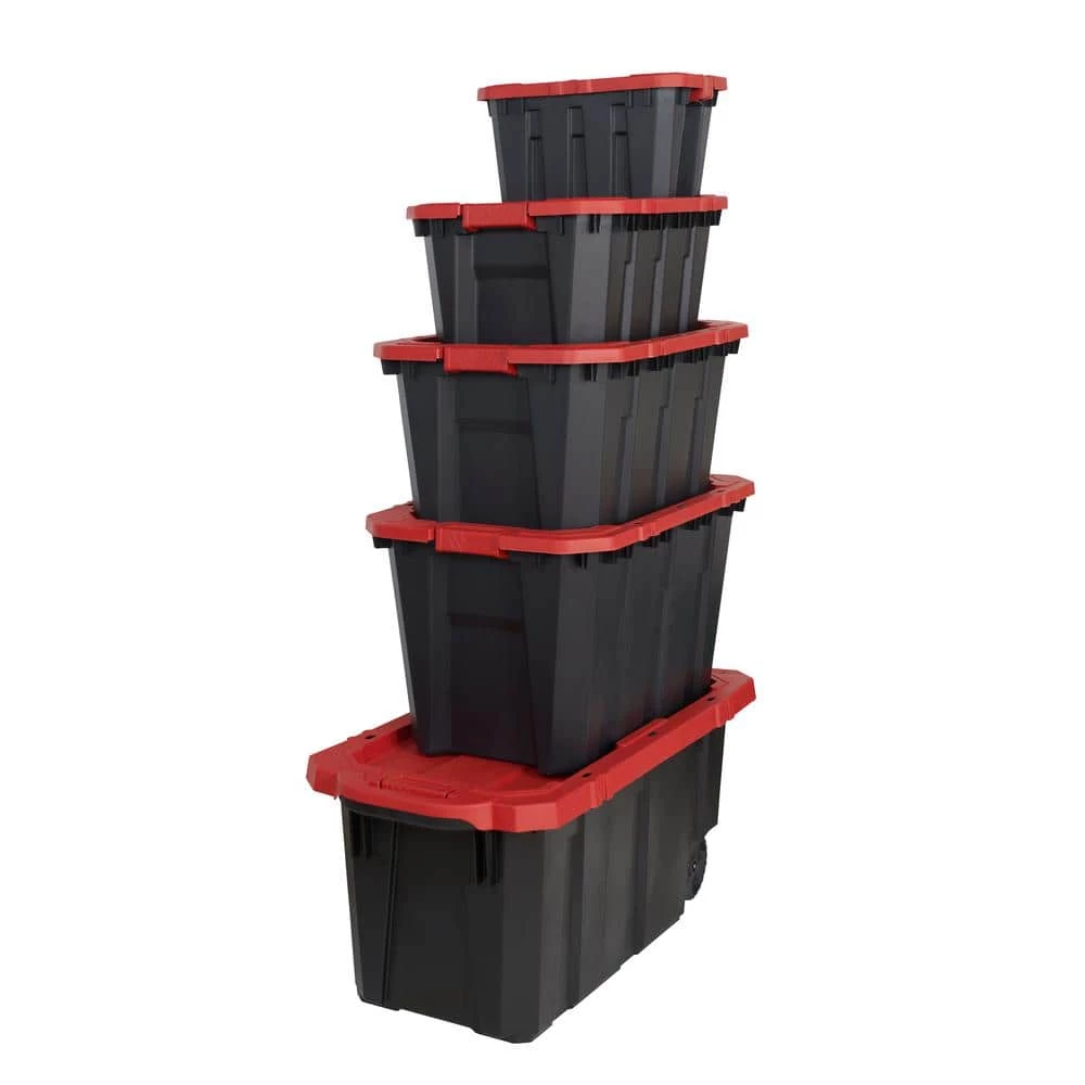 Husky 45 Gal. Latch and Stack Tote with Wheels in Black with Red Lid 15 Husky 45 Gal. Latch and Stack Tote with Wheels in Black with Red Lid - Image 13