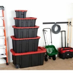 Husky 45 Gal. Latch and Stack Tote with Wheels in Black with Red Lid 29 Husky 45 Gal. Latch and Stack Tote with Wheels in Black with Red Lid -Tools Sales black red husky storage bins 206201 d4 1000