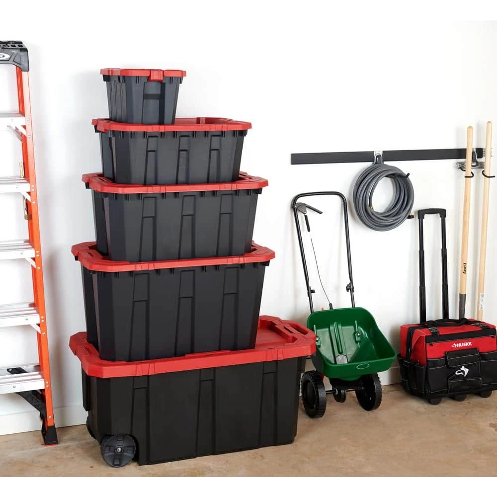 Husky 45 Gal. Latch and Stack Tote with Wheels in Black with Red Lid 16 Husky 45 Gal. Latch and Stack Tote with Wheels in Black with Red Lid - Image 14