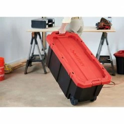 Husky 45 Gal. Latch and Stack Tote with Wheels in Black with Red Lid 27 Husky 45 Gal. Latch and Stack Tote with Wheels in Black with Red Lid -Tools Sales black red husky storage bins 206201 fa 1000