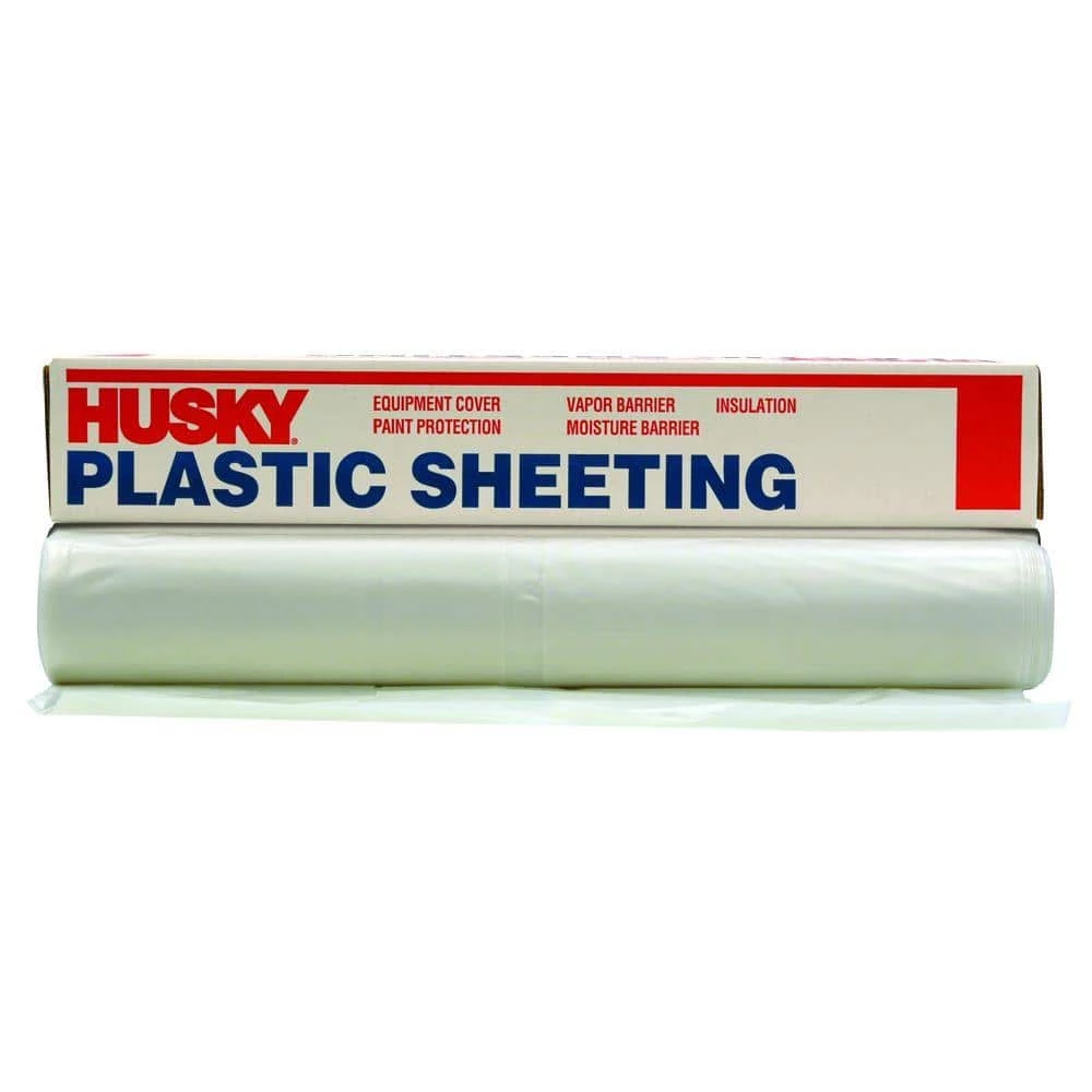 Husky 9 ft. x 400 ft. Clear 1 mil Plastic Sheeting 3 Husky 9 ft. x 400 ft. Clear 1 mil Plastic Sheeting
