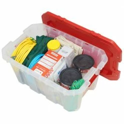 Husky 25 Gal. Latch and Stack Tote in Clear with Red Lid 22 Husky 25 Gal. Latch and Stack Tote in Clear with Red Lid -Tools Sales clear husky storage bins 206234 1f 1000