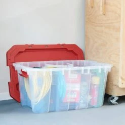 Husky 25 Gal. Latch and Stack Tote in Clear with Red Lid 26 Husky 25 Gal. Latch and Stack Tote in Clear with Red Lid -Tools Sales clear husky storage bins 206234 31 1000