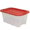 Husky 25 Gal. Latch and Stack Tote in Clear with Red Lid -Tools Sales clear husky storage bins 206234 64 1000