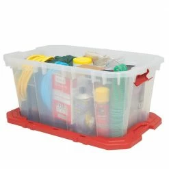 Husky 25 Gal. Latch and Stack Tote in Clear with Red Lid 25 Husky 25 Gal. Latch and Stack Tote in Clear with Red Lid -Tools Sales clear husky storage bins 206234 76 1000