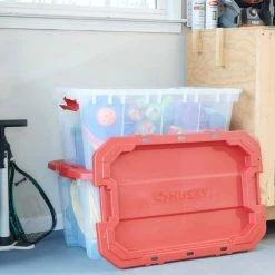 Husky 25 Gal. Latch and Stack Tote in Clear with Red Lid 27 Husky 25 Gal. Latch and Stack Tote in Clear with Red Lid -Tools Sales clear husky storage bins 206234 fa 1000 1