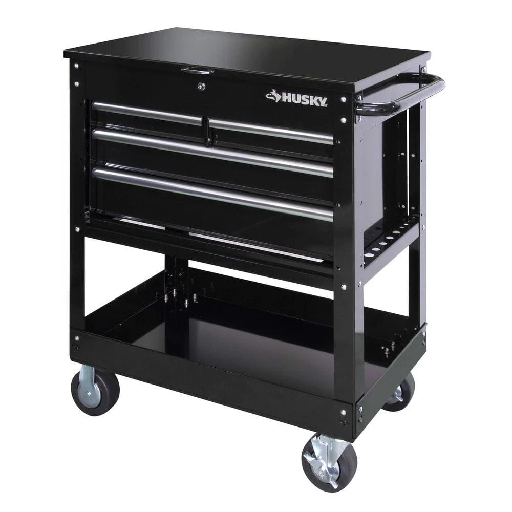 Husky 33 in. W 4-Drawer Mechanics Tool Utility Cart in Gloss Black 11 Husky 33 in. W 4-Drawer Mechanics Tool Utility Cart in Gloss Black - Image 9