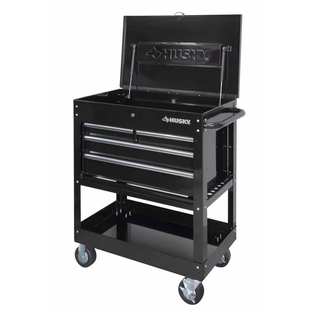 Husky 33 in. W 4-Drawer Mechanics Tool Utility Cart in Gloss Black 3 Husky 33 in. W 4-Drawer Mechanics Tool Utility Cart in Gloss Black