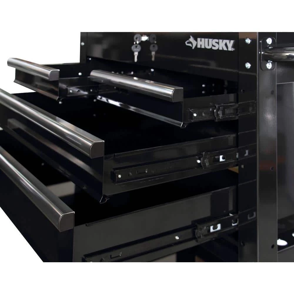 Husky 33 in. W 4-Drawer Mechanics Tool Utility Cart in Gloss Black 9 Husky 33 in. W 4-Drawer Mechanics Tool Utility Cart in Gloss Black - Image 7