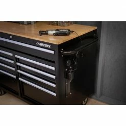Husky 46 in. W x 24.5 in. D Standard Duty 9-Drawer Mobile Workbench Tool Chest with Solid Wood Top in Gloss Black -Tools Sales gloss black with silver trim husky mobile workbenches h46mwc9v2 1f 1000