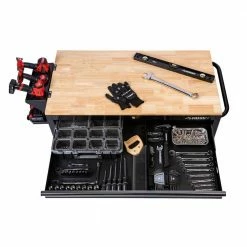 Husky 46 in. W x 24.5 in. D Standard Duty 9-Drawer Mobile Workbench Tool Chest with Solid Wood Top in Gloss Black -Tools Sales gloss black with silver trim husky mobile workbenches h46mwc9v2 77 1000