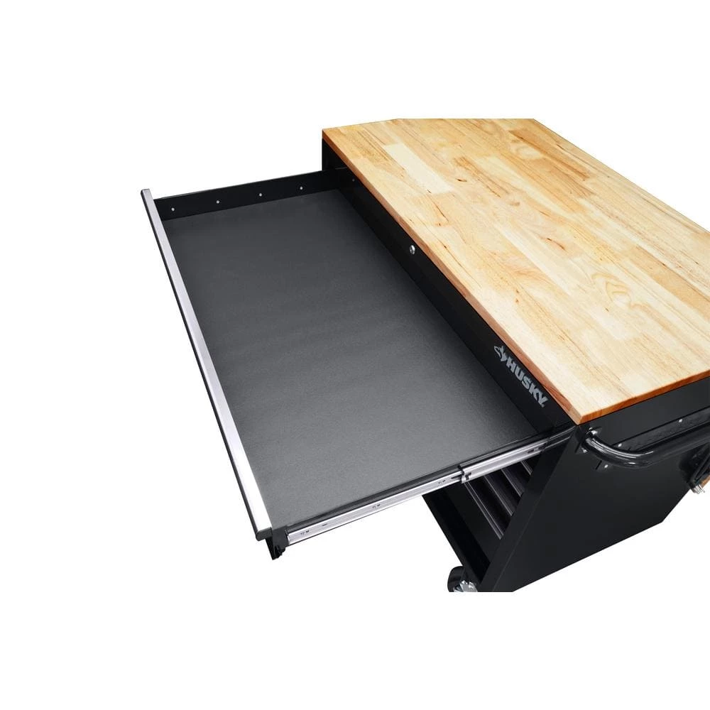 Husky 46 in.W x 51 in. D Standard Duty 9-Drawer Mobile Workbench with Solid Top Full Length Extension Table in Black 15 Husky 46 in.W x 51 in. D Standard Duty 9-Drawer Mobile Workbench with Solid Top Full Length Extension Table in Black - Image 13