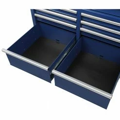 Husky 46 in. W x 24.5 in. D Standard Duty 9-Drawer Mobile Workbench Tool Chest with Solid Wood Top in Gloss Blue -Tools Sales gloss blue with silver trim husky mobile workbenches h46mwc9gbv2 44 1000