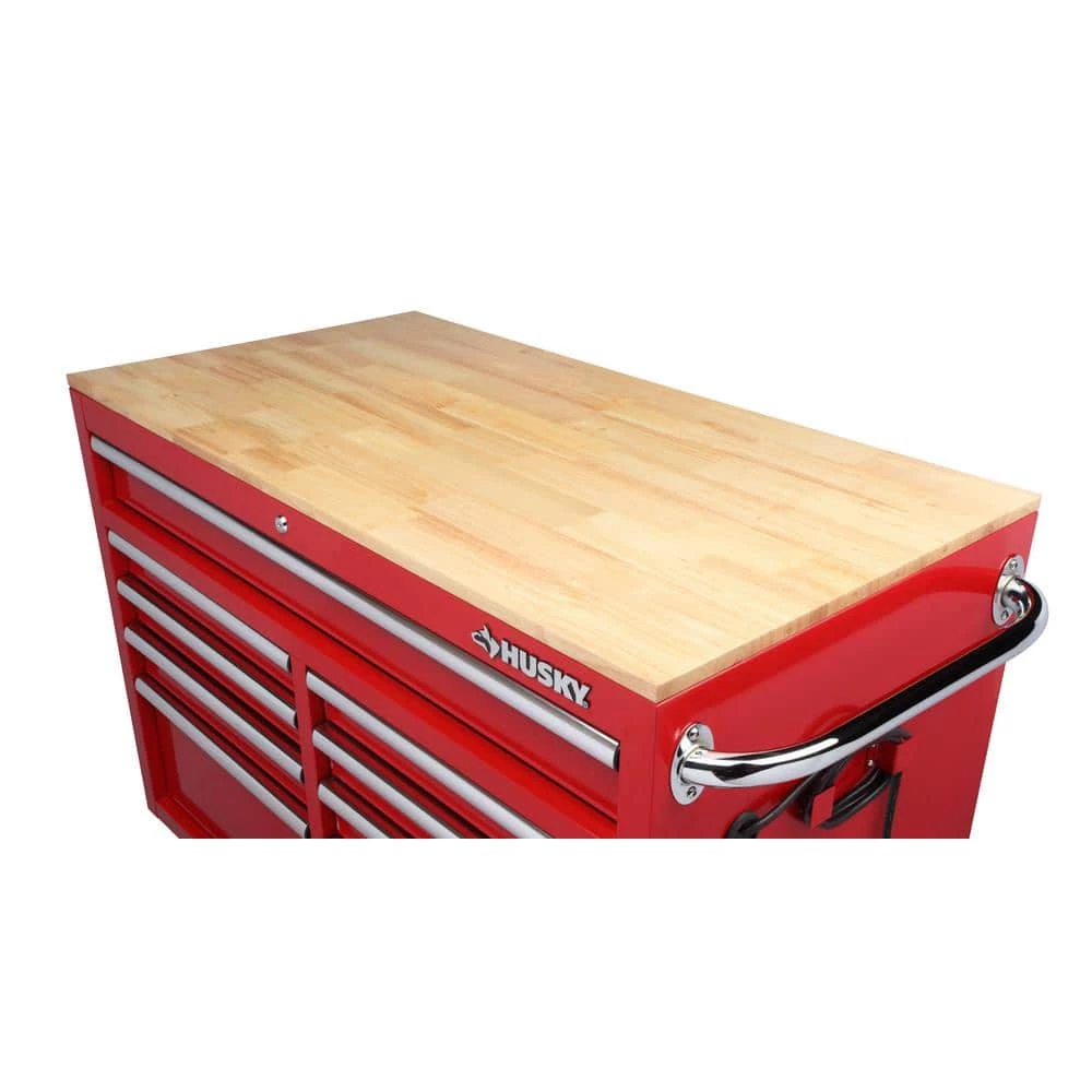 Husky 46 in. W x 24.5 in. D 9-Drawer Gloss Red Deep Tool Chest Mobile Workbench with Hardwood Top 6 Husky 46 in. W x 24.5 in. D 9-Drawer Gloss Red Deep Tool Chest Mobile Workbench with Hardwood Top - Image 4