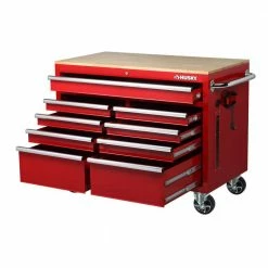 Husky 46 in. W x 24.5 in. D 9-Drawer Gloss Red Deep Tool Chest Mobile Workbench with Hardwood Top 13 Husky 46 in. W x 24.5 in. D 9-Drawer Gloss Red Deep Tool Chest Mobile Workbench with Hardwood Top -Tools Sales gloss red husky mobile workbenches h46mwc9rv2 c c3 1000